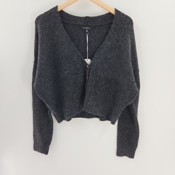 Love Tree Sweaters - Love Tree Slouchy Dark Gray  V-neck Cropped Cardigan Womens Size Large